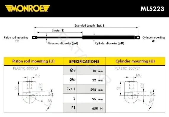 Амортизатор крышки багажника, капота, заднего стекла MONROE ML5223