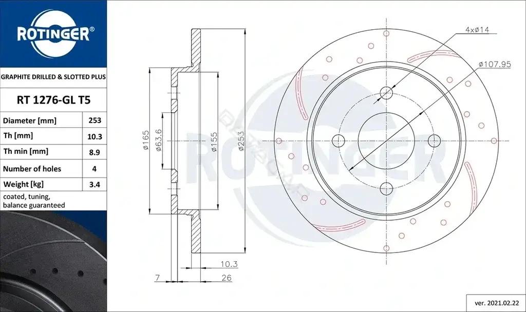 Тормозные диски ROTINGER RT1276-GLT5