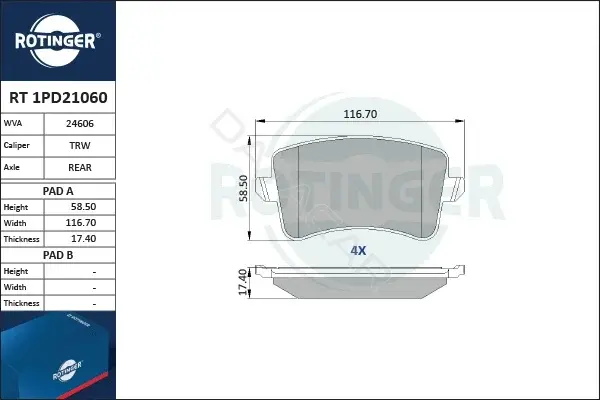 Тормозные колодки ROTINGER RT1PD21060