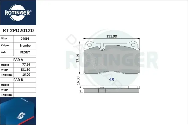 Тормозные колодки ROTINGER RT2PD20120