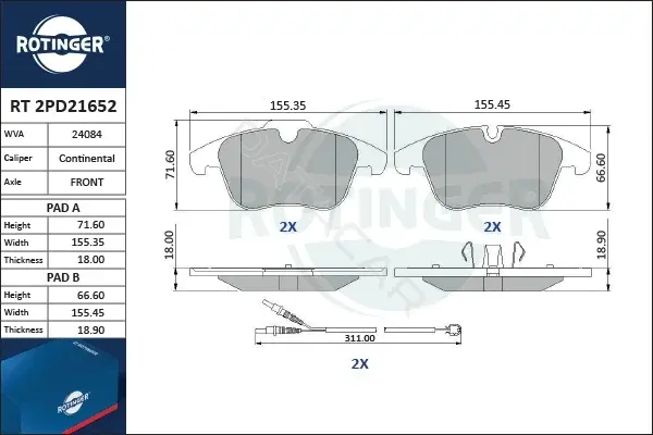 Тормозные колодки ROTINGER RT2PD21652