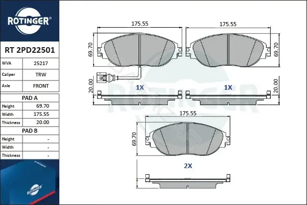 Тормозные колодки ROTINGER RT2PD22501
