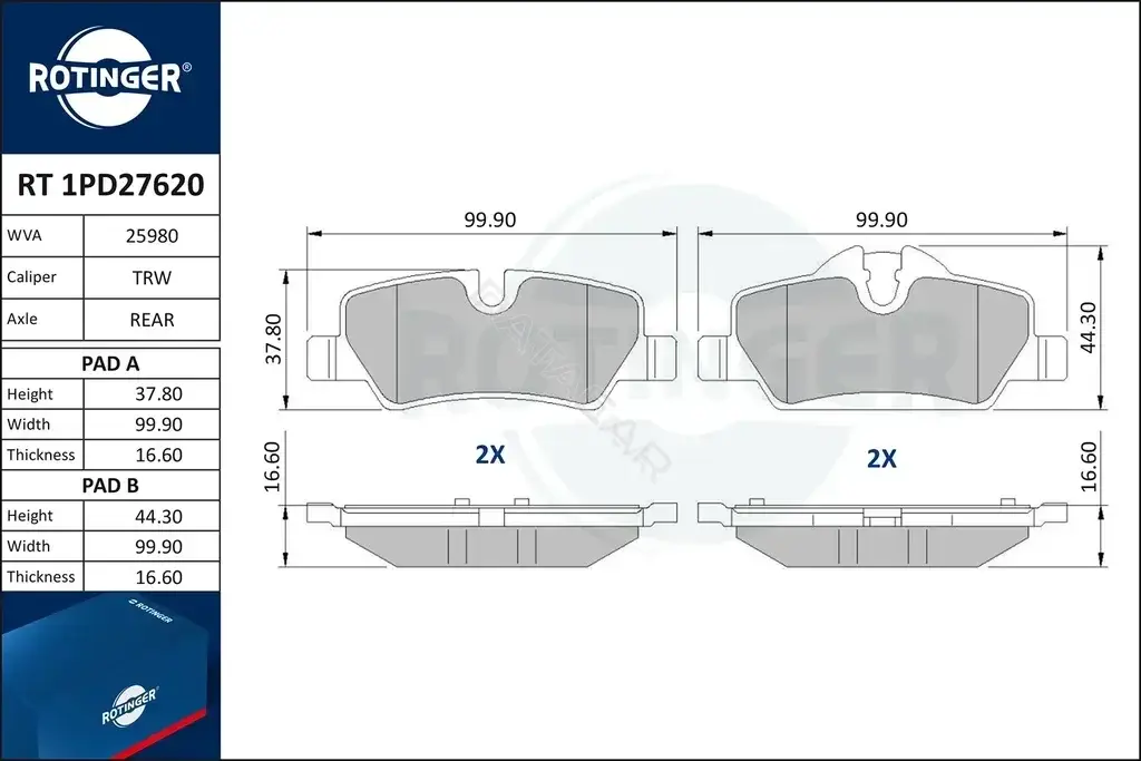 Тормозные колодки ROTINGER RT1PD27620
