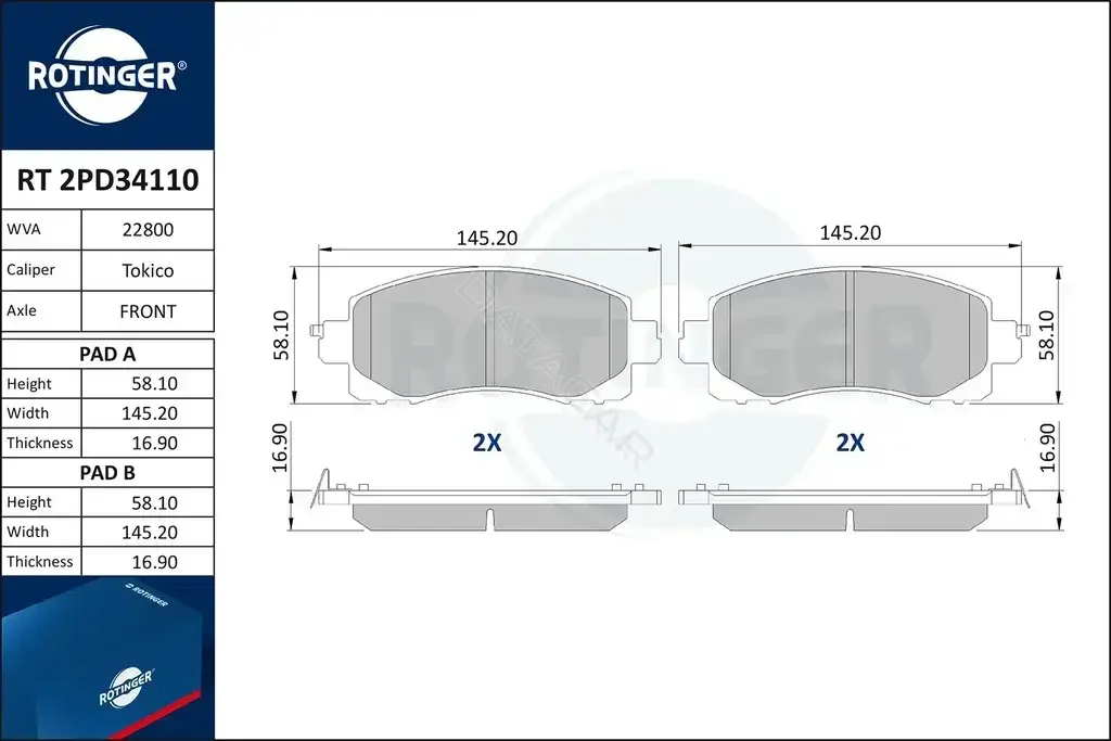 Тормозные колодки ROTINGER RT2PD34110