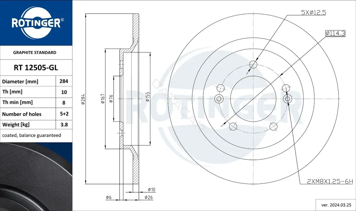 Тормозные диски ROTINGER RT12505-GL
