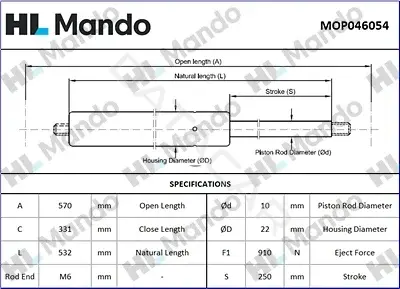 Амортизатор крышки багажника, капота, заднего стекла MANDO MOP046054