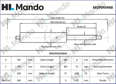 Амортизатор крышки багажника, капота, заднего стекла MANDO MOP045468