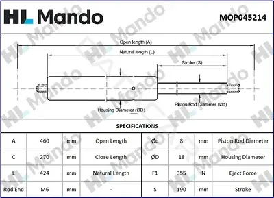 Амортизатор крышки багажника, капота, заднего стекла MANDO MOP045214