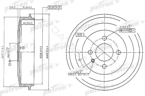 Тормозной барабан PATRON PDR1034