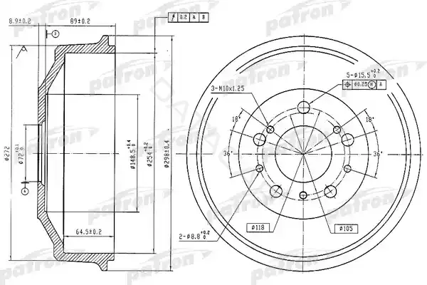 Тормозной барабан PATRON PDR1048