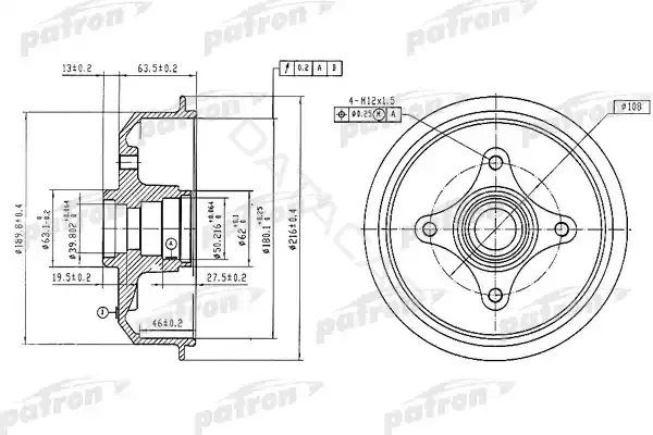 Тормозной барабан PATRON PDR1054