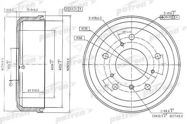 Тормозной барабан PATRON PDR1190