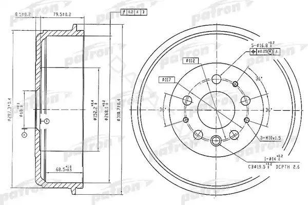 Тормозной барабан PATRON PDR1210