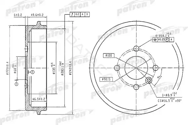 Тормозной барабан PATRON PDR1247