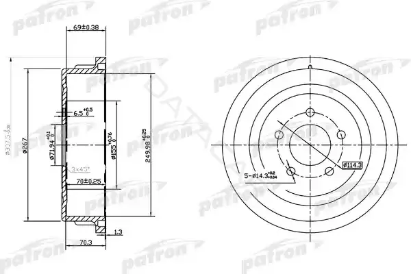 Тормозной барабан PATRON PDR1482