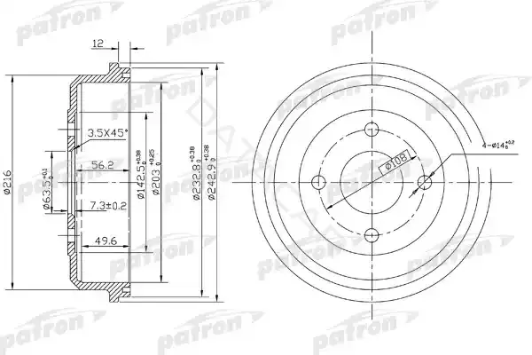 Тормозной барабан PATRON PDR1533