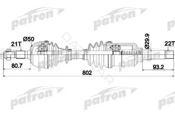Приводной вал / Полуось PATRON PDS0081