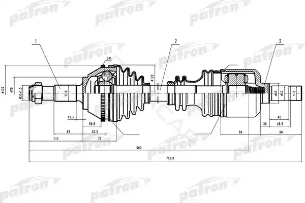 Приводной вал / Полуось PATRON PDS0160
