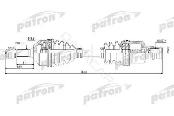 Приводной вал / Полуось PATRON PDS0131