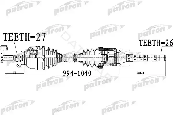Приводной вал / Полуось PATRON PDS0485