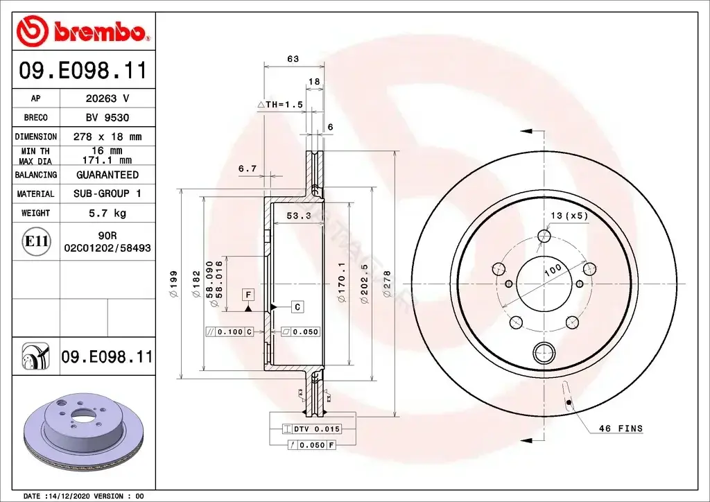 Тормозные диски BREMBO 09.E098.11