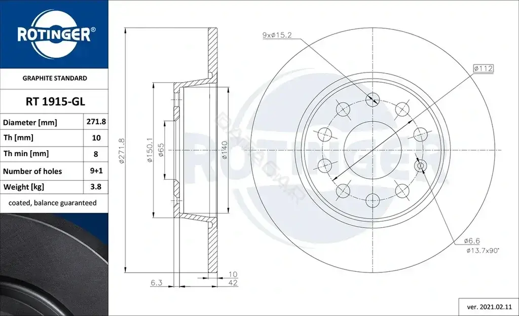 Тормозные диски ROTINGER RT1915-GL