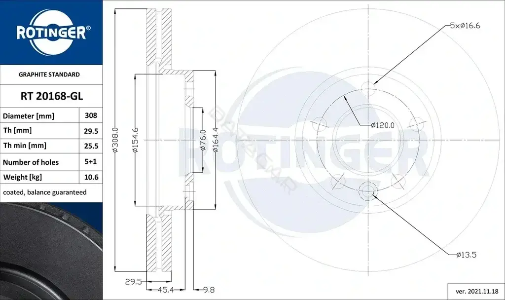 Тормозные диски ROTINGER RT20168-GL