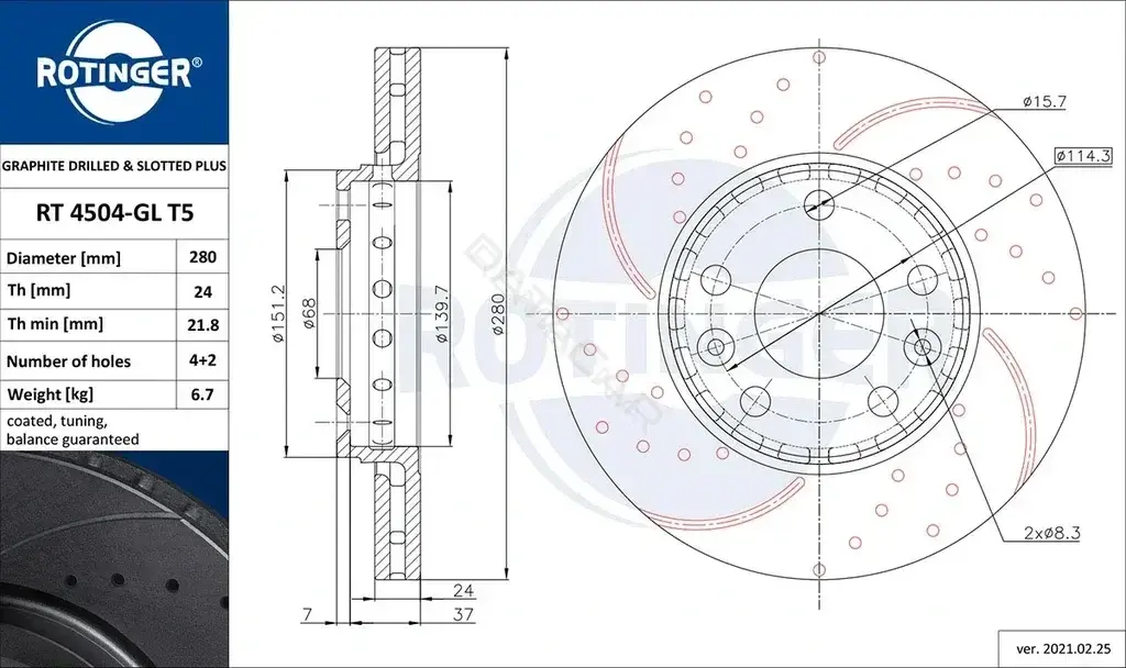 Тормозные диски ROTINGER RT4504-GLT5