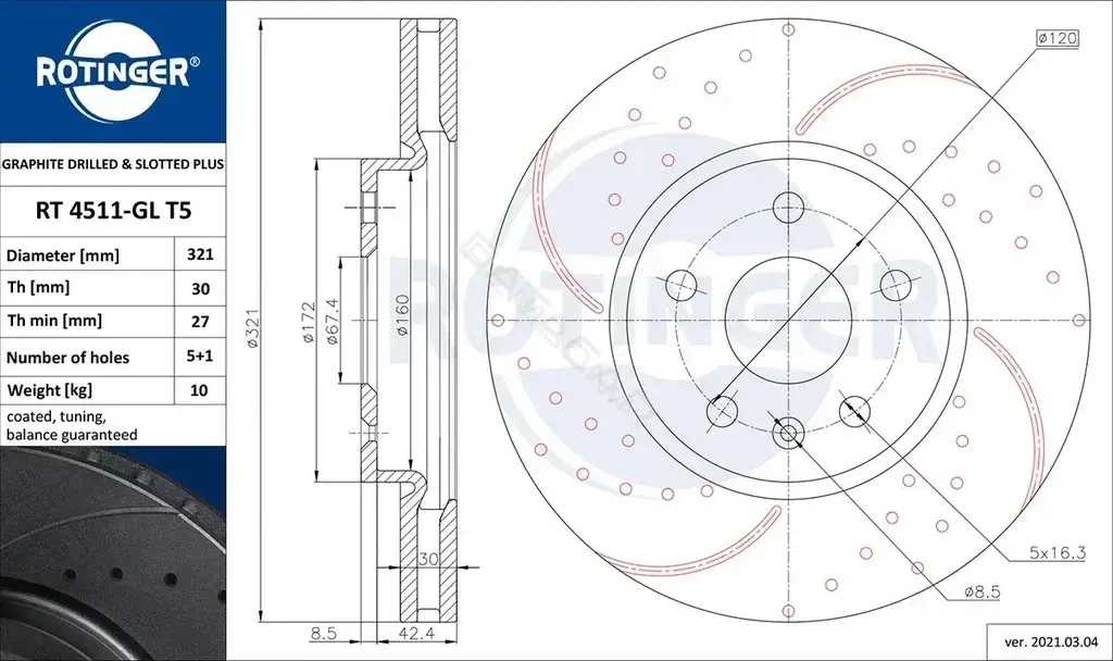 Тормозные диски ROTINGER RT4511-GLT5