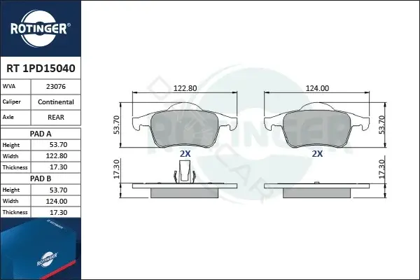 Тормозные колодки ROTINGER RT1PD15040