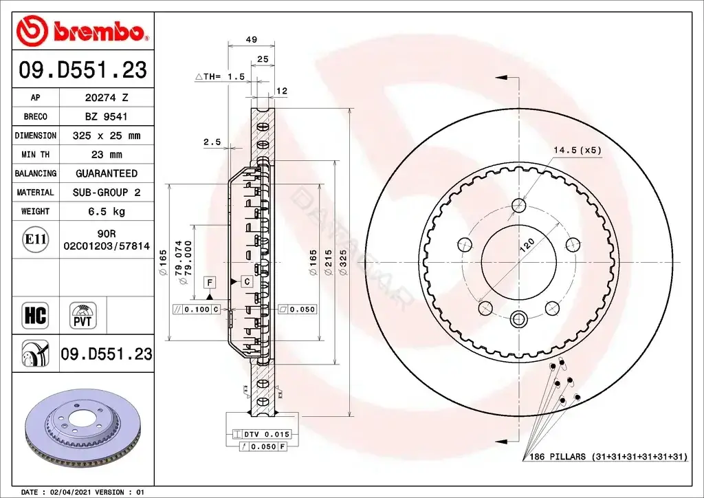 Тормозные диски BREMBO 09.D551.23