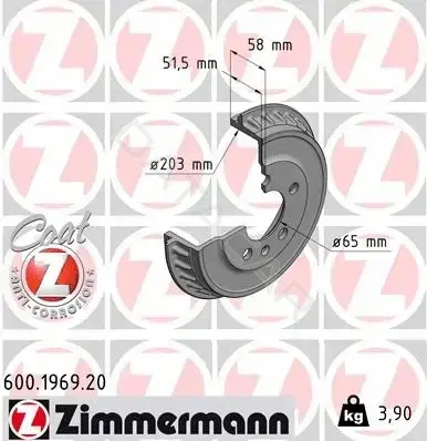 Тормозной барабан ZIMMERMANN 600.1969.20