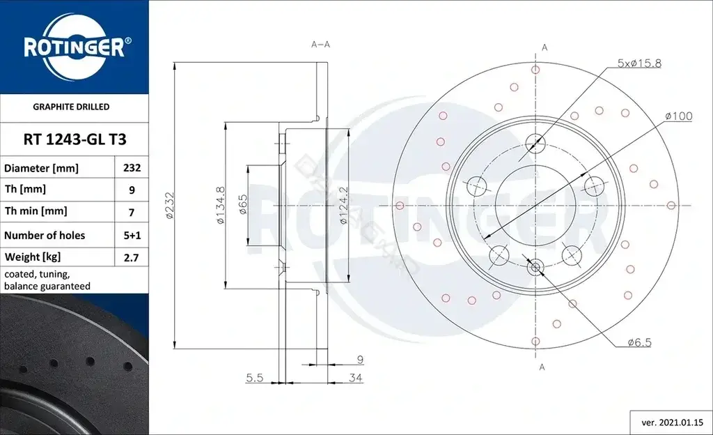 Тормозные диски ROTINGER RT1243-GLT3