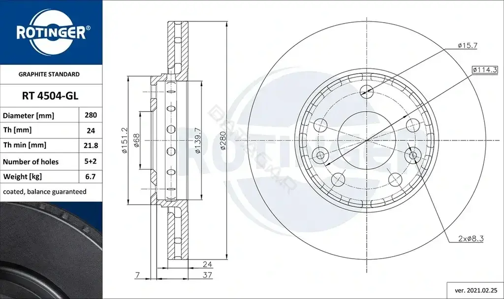Тормозные диски ROTINGER RT4504-GL