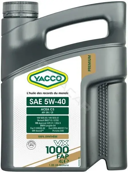 Масло моторное YACCO YACCO5W40VX1000FAP4