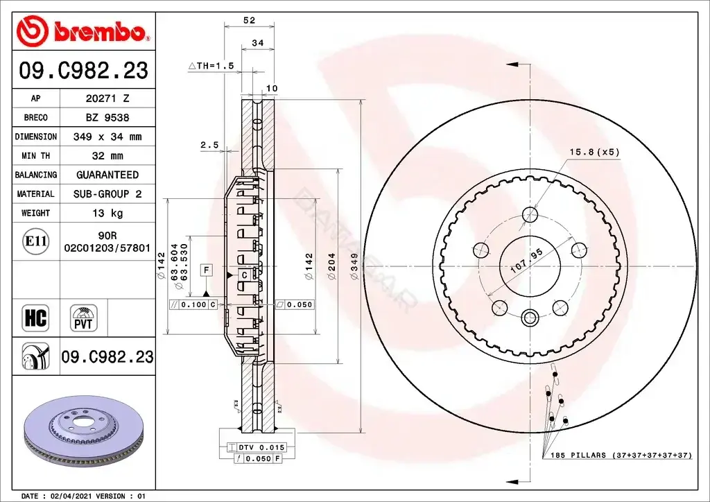 Тормозные диски BREMBO 09.C982.23