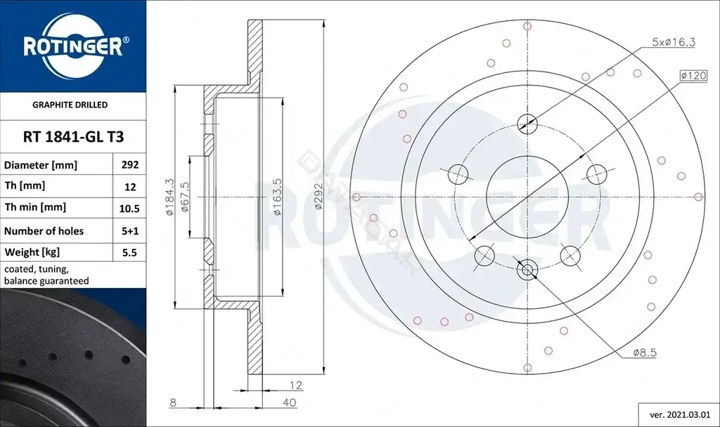 Тормозные диски ROTINGER RT1841-GLT3