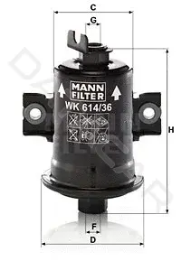 Топливный фильтр MANN WK614/36x
