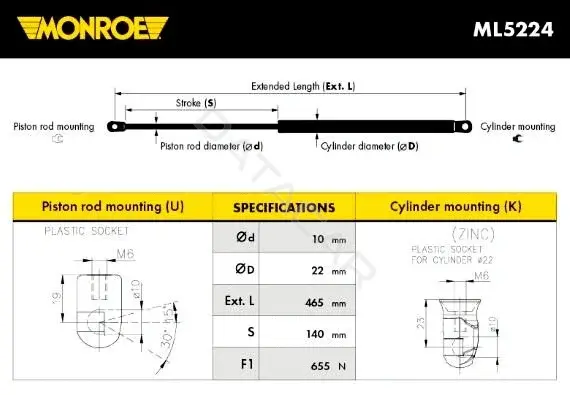 Амортизатор крышки багажника, капота, заднего стекла MONROE ML5224