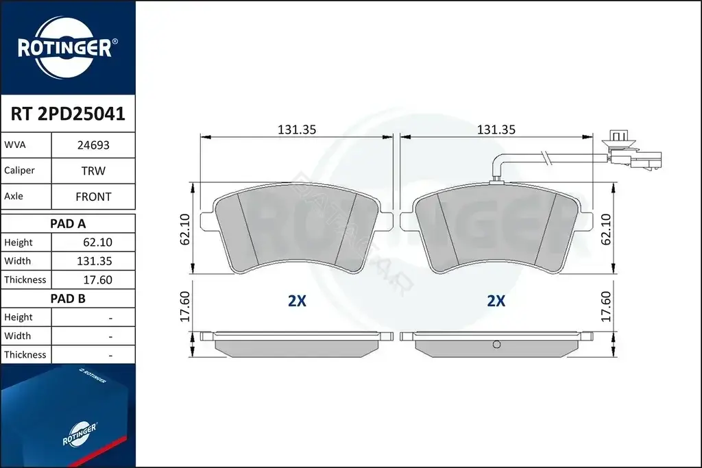 Тормозные колодки ROTINGER RT2PD25041