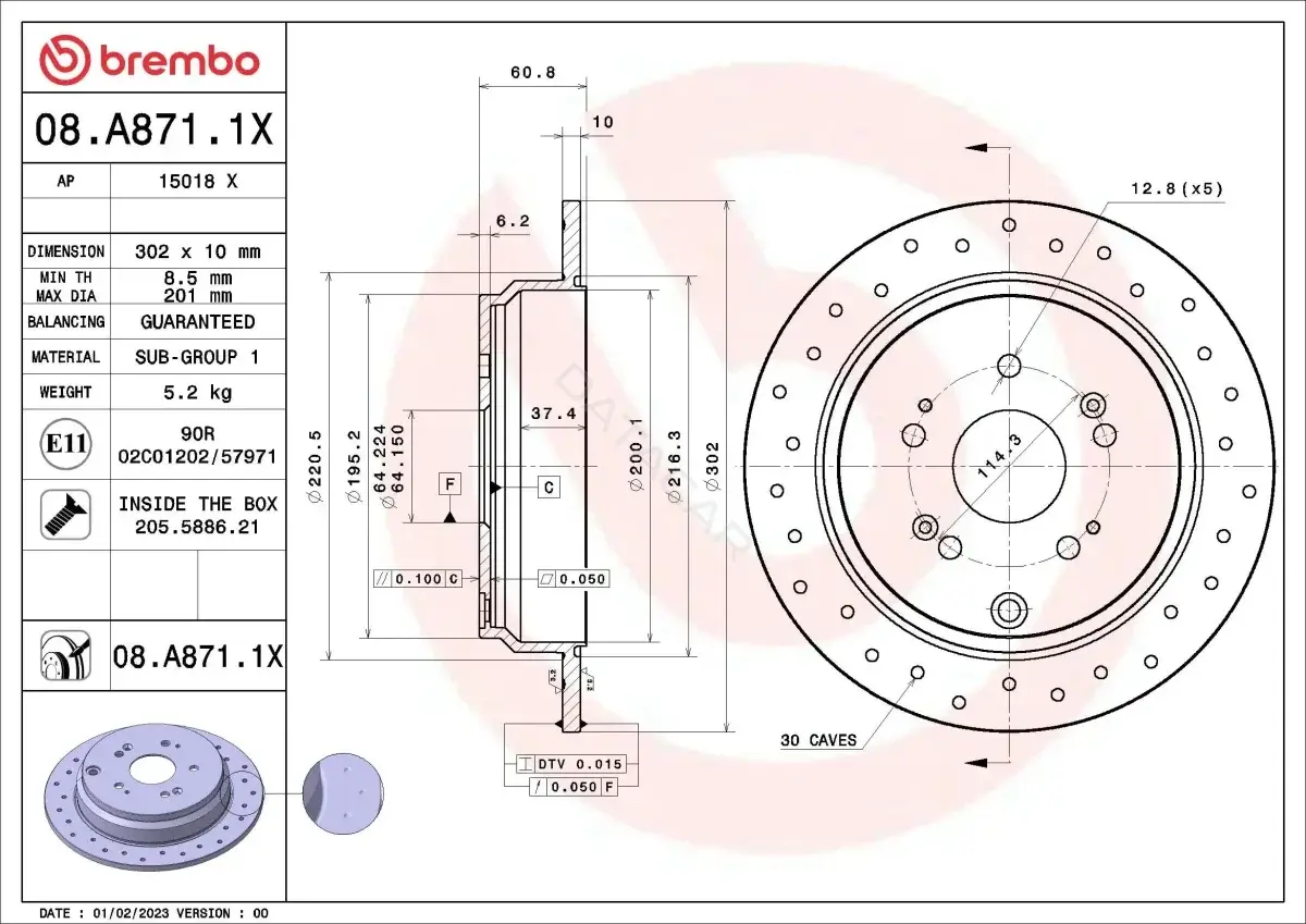 Тормозные диски BREMBO 08.A871.1X