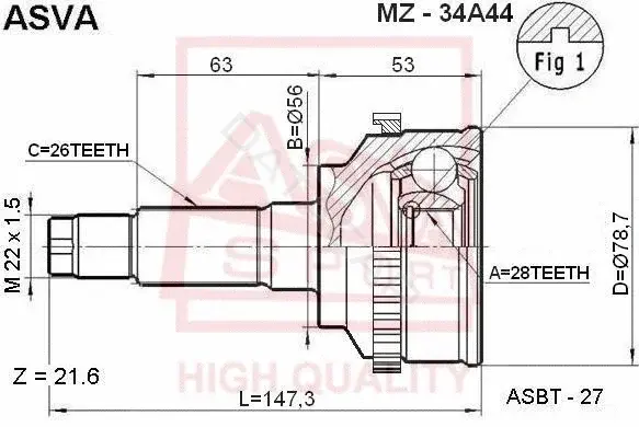 Шрус ASVA MZ-34A44