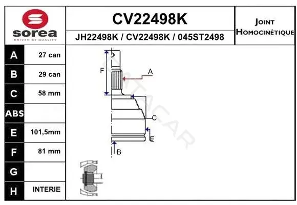 Шрус EAI CV22498K