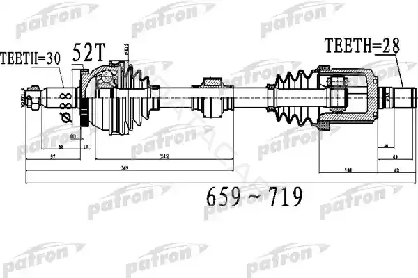 Приводной вал / Полуось PATRON PDS0523