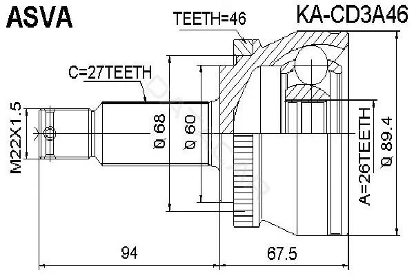 Шрус ASVA KA-CD3A46