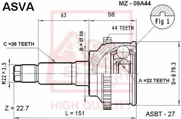Шрус ASVA MZ-09A44