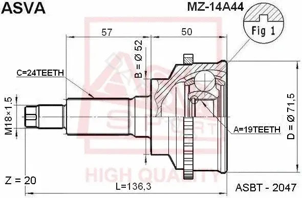 Шрус ASVA MZ-14A44