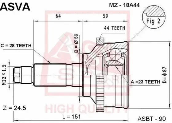Шрус ASVA MZ-18A44