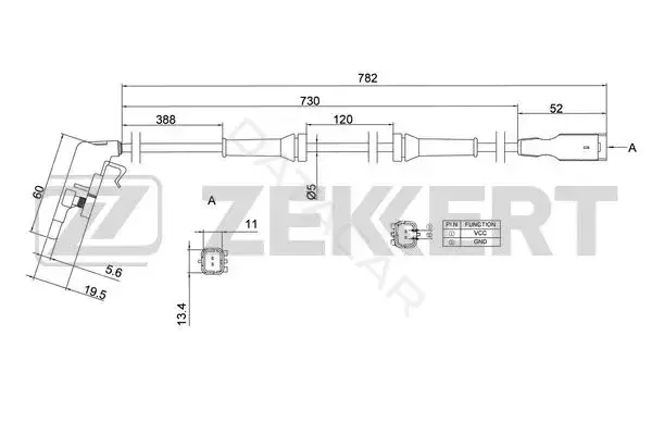 Датчик АБС ZEKKERT SE-6036