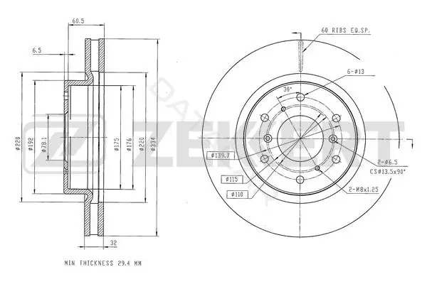 Тормозные диски ZEKKERT BS-6542